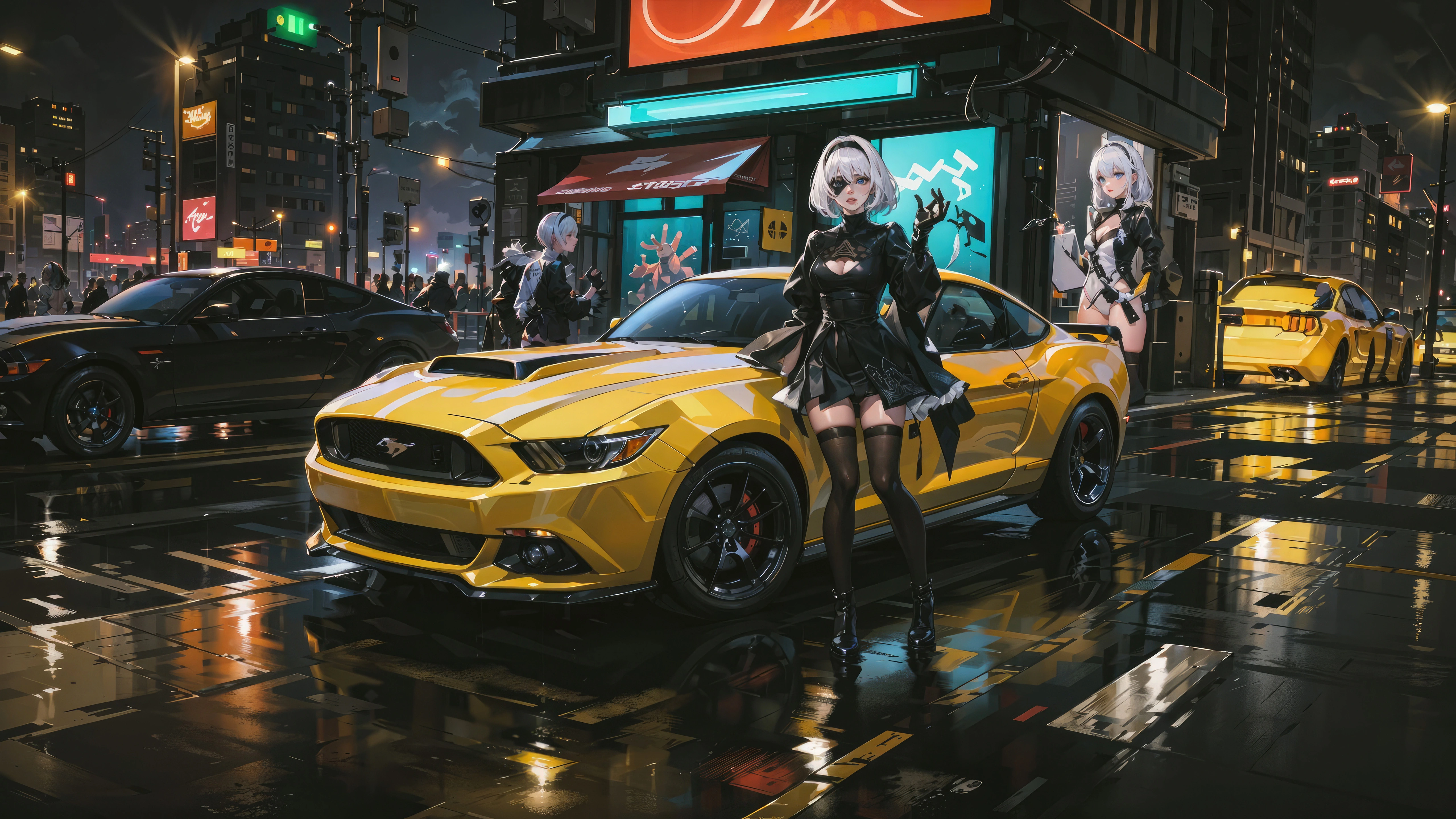 nier automata in her mercedes in the neon cityscape 4k 1697929730