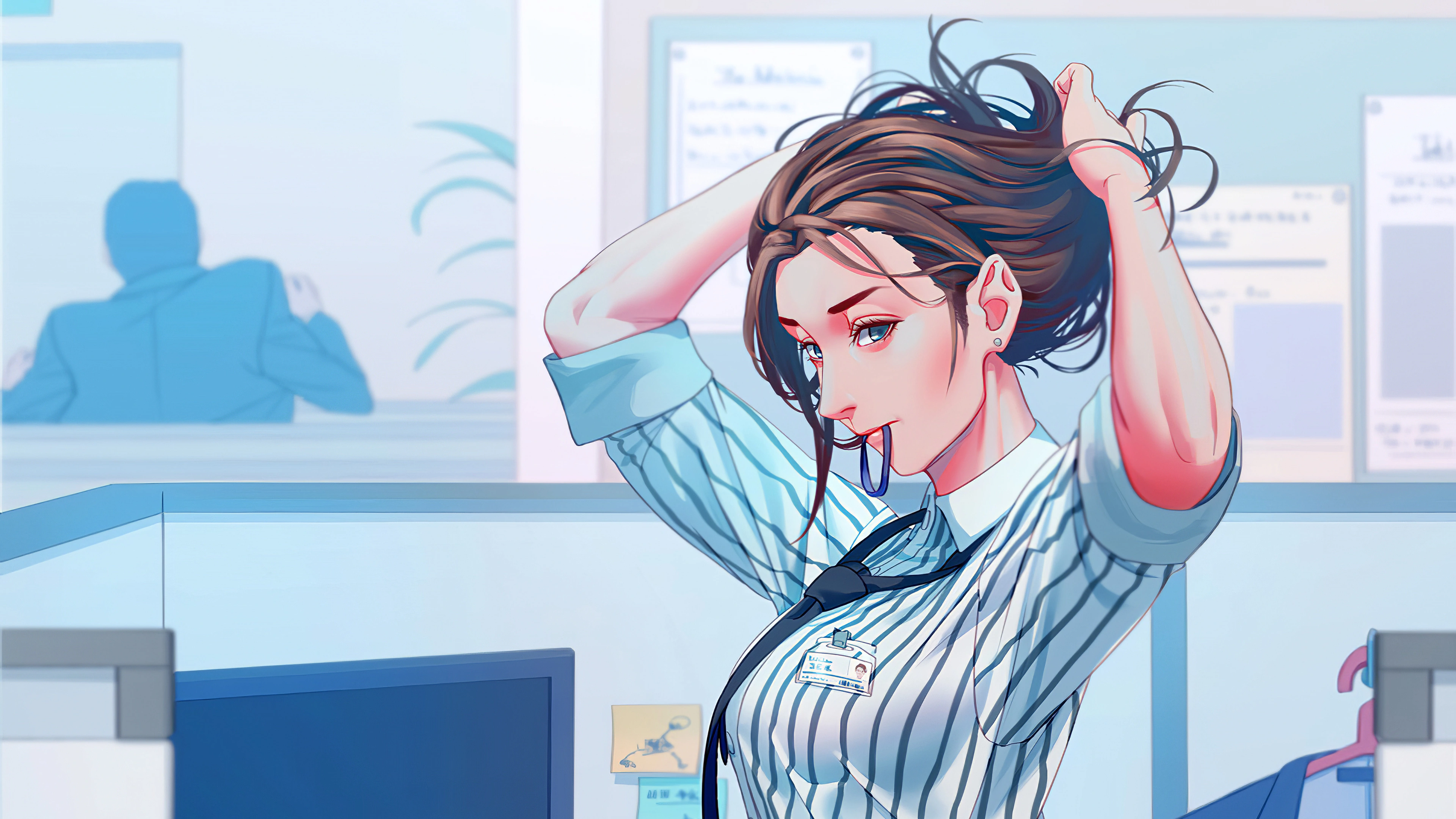 office anime girl adjusting hairs 1696785092