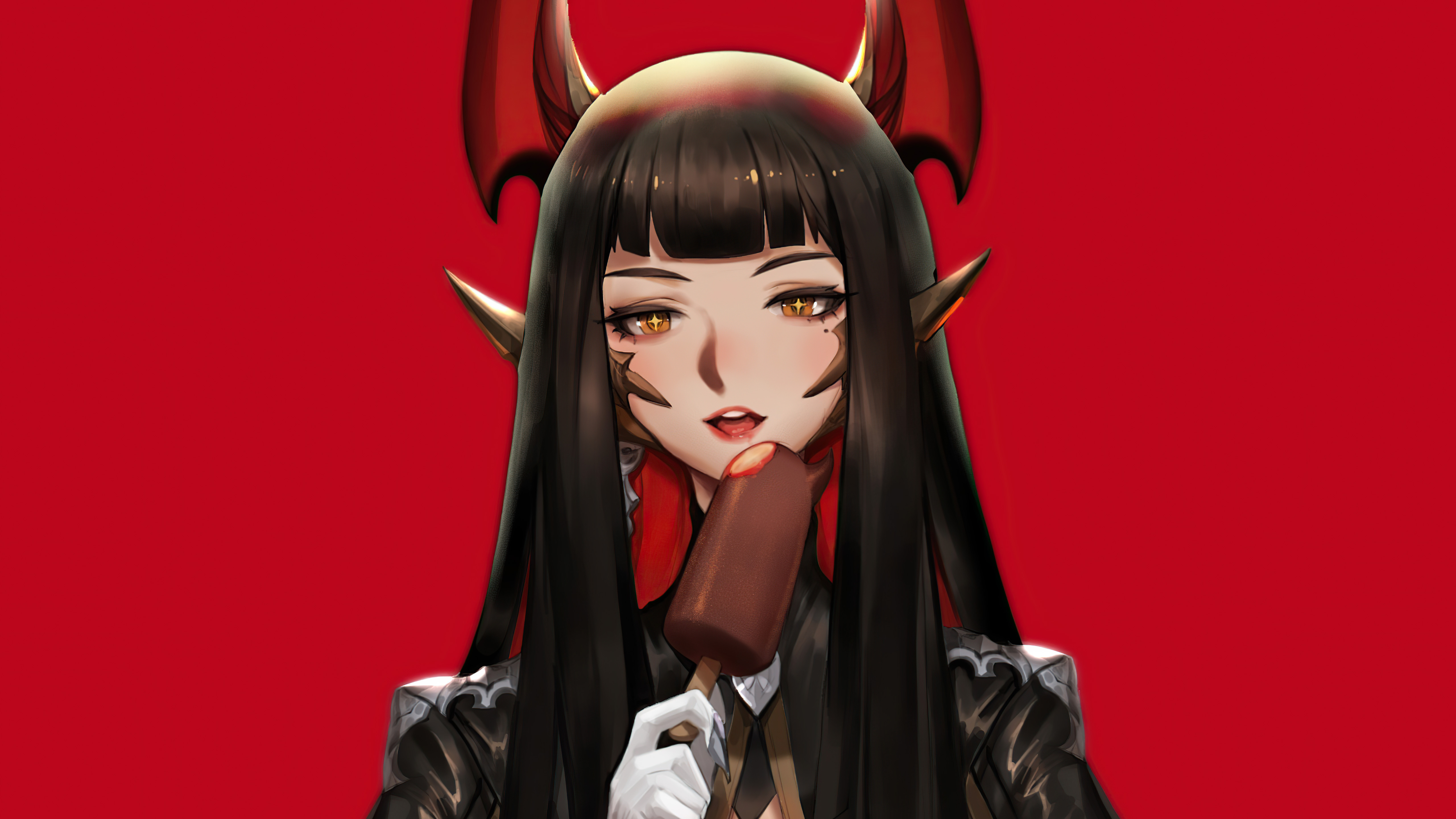 Girl, demon, devil, horns, red, anime, HD phone wallpaper | Peakpx