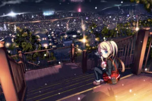 sitting on stairs anime girl 1696877157