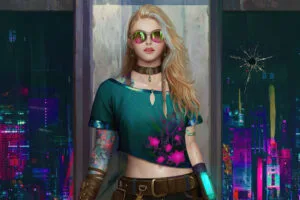 blonde girl in city lights cyberpunk 3s.jpg
