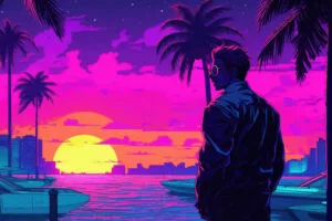boy with sunglasses vaporwave sunset glow palm trees yacht relaxing bk.jpg