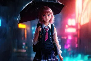 little girl with umbrella rain coming back from school 55.jpg