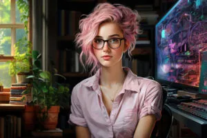 pink haired girl with glasses at home office sq.jpg