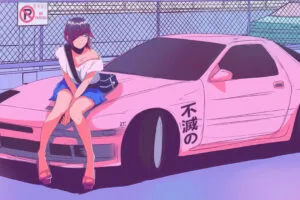 retro synthwave vibes with a girl and her car pink horizon gj.jpg
