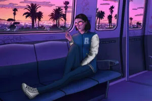 synthwave chic cool girl drives the train back xp.jpg