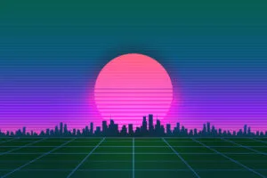 retrowave city sunset grid 4k sl.jpg